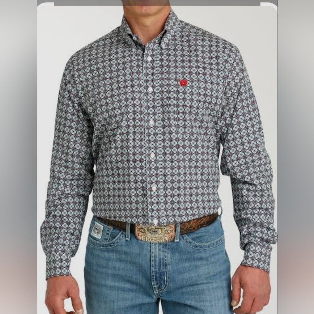 Cinch Blue and Silver Casual Button Down Shirt